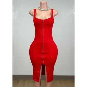 KIANA RED SWEETHEART ZIPPERED MIDI DRESS