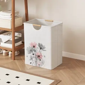 Flower Pattern Open Storage Box, Foldable Portable Laundry Basket with Handle, Home Bathroom Collapsible Clothes Organizer Bucket, Collapsible Laundry Hamper