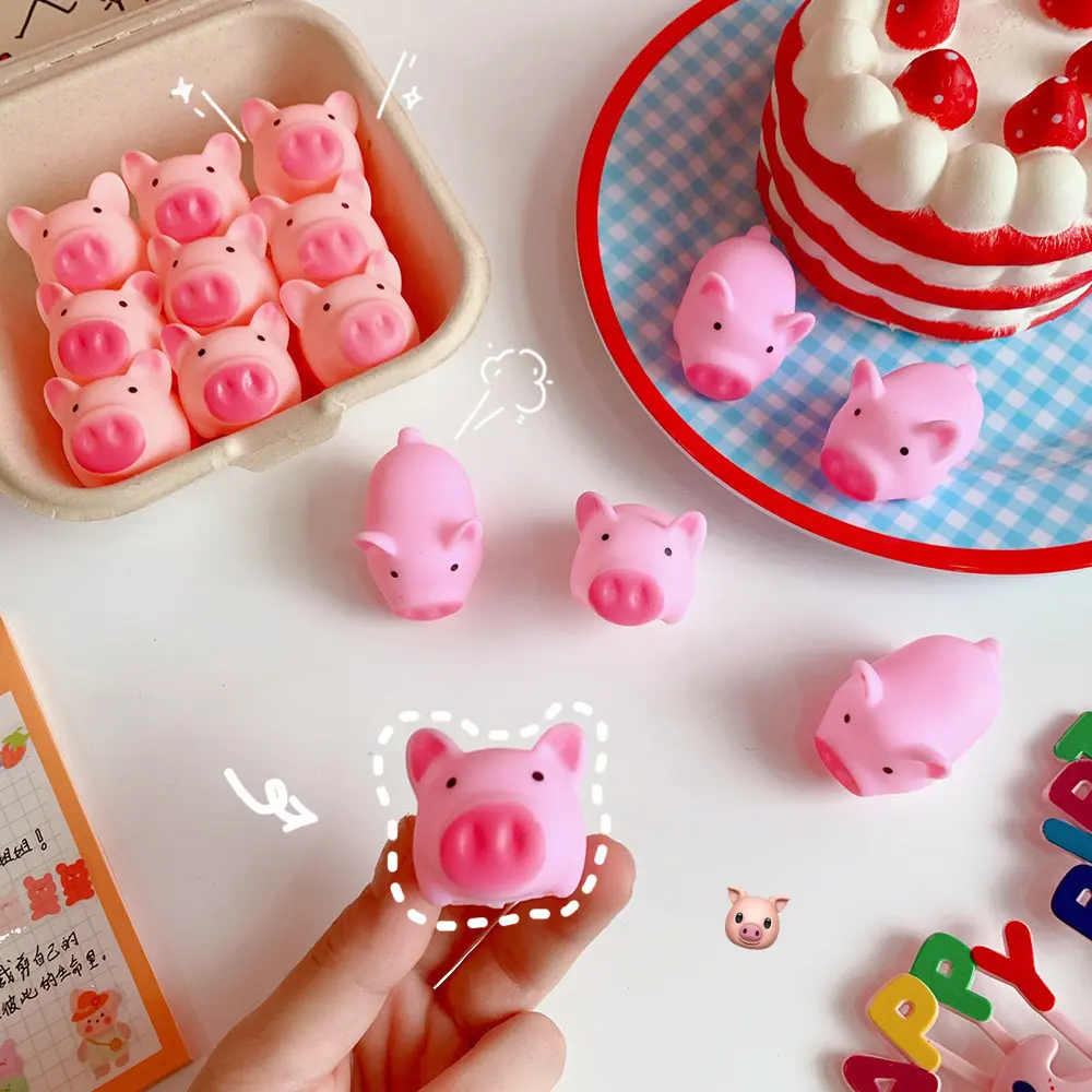 Cute Pink Cartoon Pig Toy - Squeaky Pinch Sound Design, Stress Relief Vent Tool & Floating Bath Toy, Adorable Desktop/Office Decor, Perfect Birthday/Christmas/Halloween Gift for Toddlers, Friends & Family