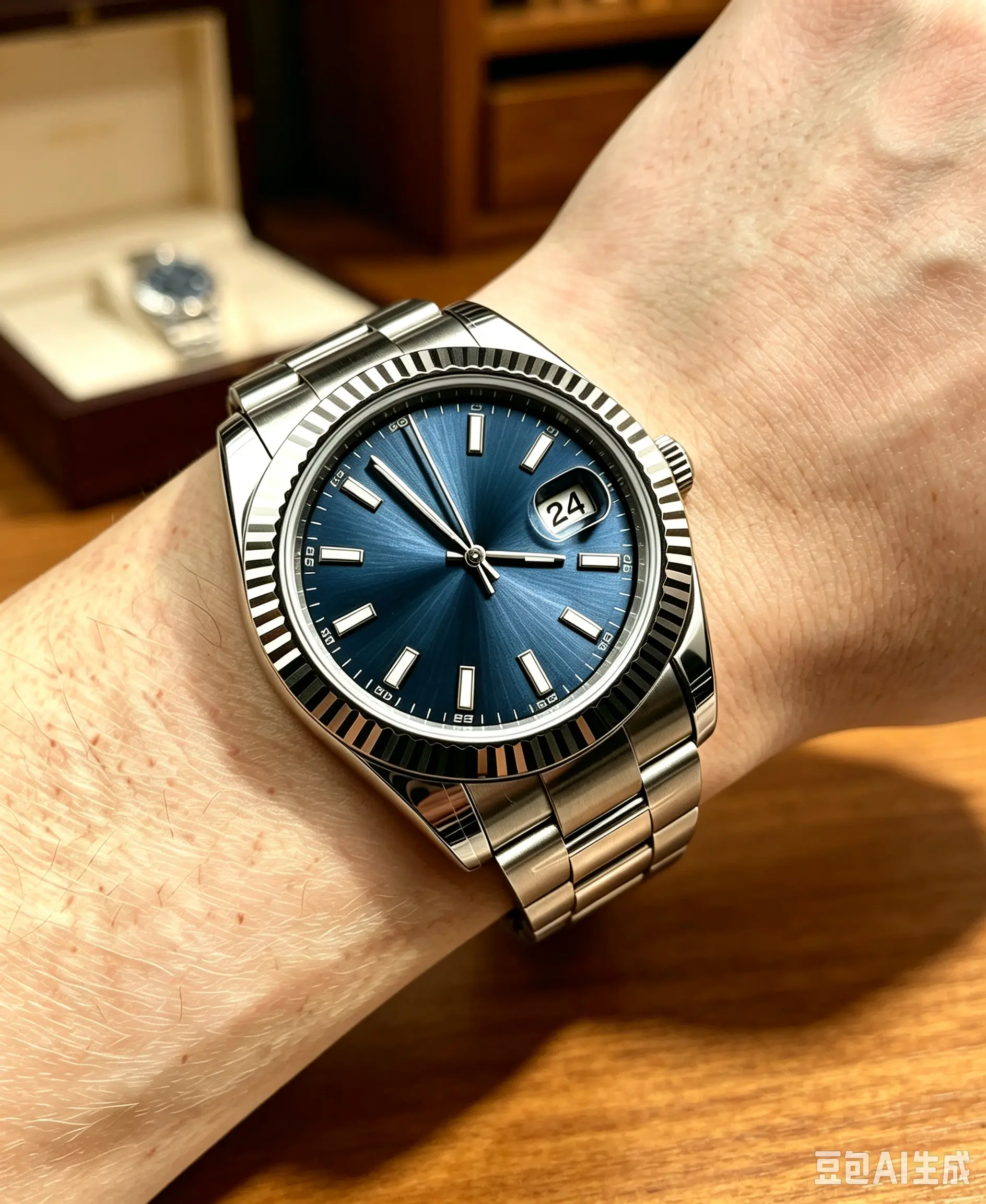 41mm Men Automatic Watch, 904L Stainless Steel, Blue Sunburst Dial, Sapphire Crystal, Daily Business Wristwatch