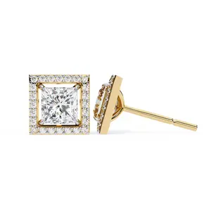 1.68 Carat Princess Cut Lab Diamond Halo Stud Earrings