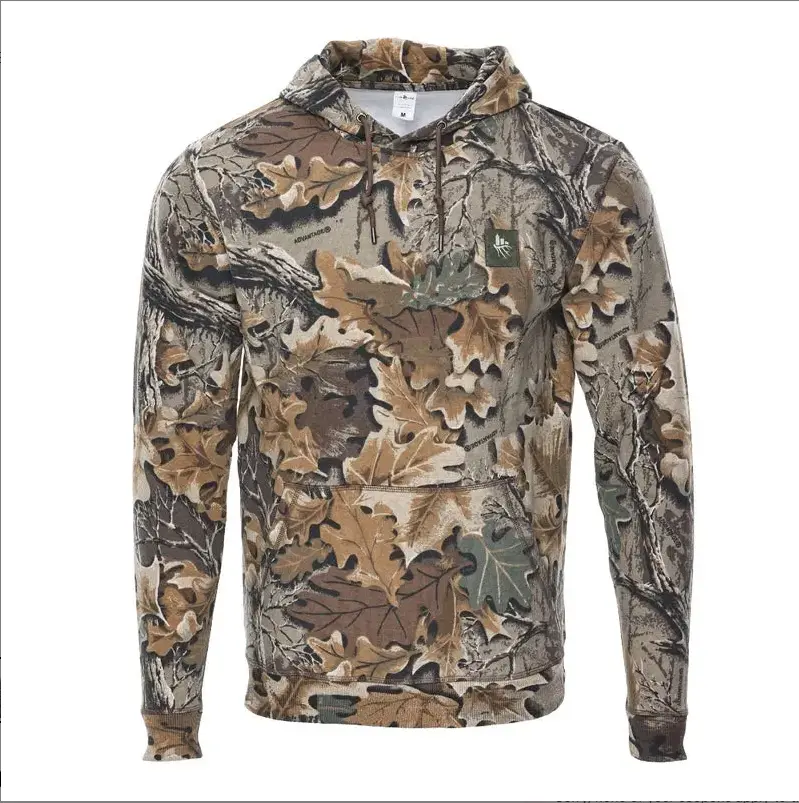 Realtree Advantage Classic Camo Hoodie. Dominant Earth Brown, Green, Faded Yellow. Woodland Camouflage Pattern, Hunting, Outdoors