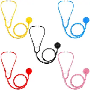5 Pack Boys Girls Kids Stethoscope Toy Disposable Plastic Real Working Stethoscope for Doctor Kit Role Play Costume Pretend Game Accessories