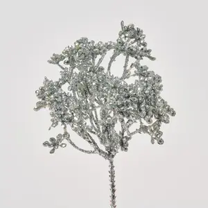 Silver Metallic Glitter Mini Berry Cluster Pick - 8"