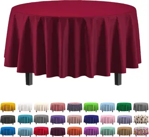 12-Pack 84-Inch Round Burgundy Plastic Tablecloth Disposable Waterproof for Parties Weddings & Events