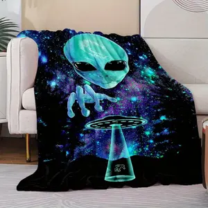 Alien Blanket with Vibrant Cosmic Galaxy Patterns Comfortable Fabric for All Seasons Ideal for Sofas Beds Camping Traveling Multi-Functional Gift for Science Fiction Enthusiasts