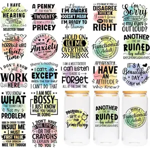 3D UV DTF Cup Wrap Stickers - 20 Pcs Fun UV DTF Transfer Decals, Funny Stickers, Sarcastic UV DTF Cup Wraps for 16oz (Approx. 473.2ml) Glasses, Humorous Quote Waterproof Rub-on Glass Transfers for DIY Crafts