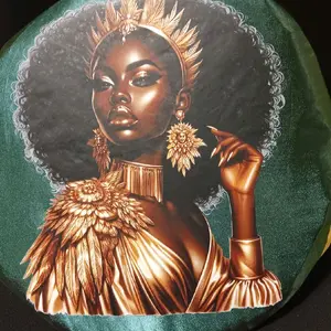 Emerald Queen Satin Bonnet – Gold Goddess Artwork with Smooth Satin Lining for Nighttime Hair Care