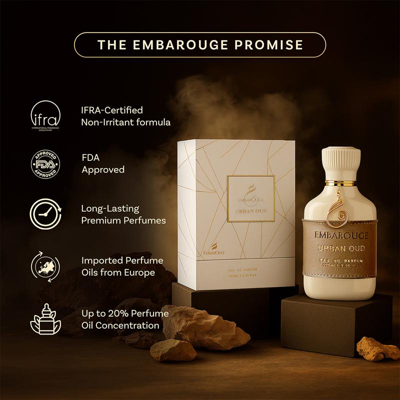 EMBAROUGE Urban Oud, Kama Noir, Monark & Oud Studio Perfume Combo for Men & Women | 4x100 ml | Urban Oud: Wood, Oriental & Fougere | Kama Noir: Fresh, Amber & Vanilla | Monark: Apple, Spicy & Amber | Oud Studio: Citrus, Woody & Amber | Eau de Parfum (EDP)