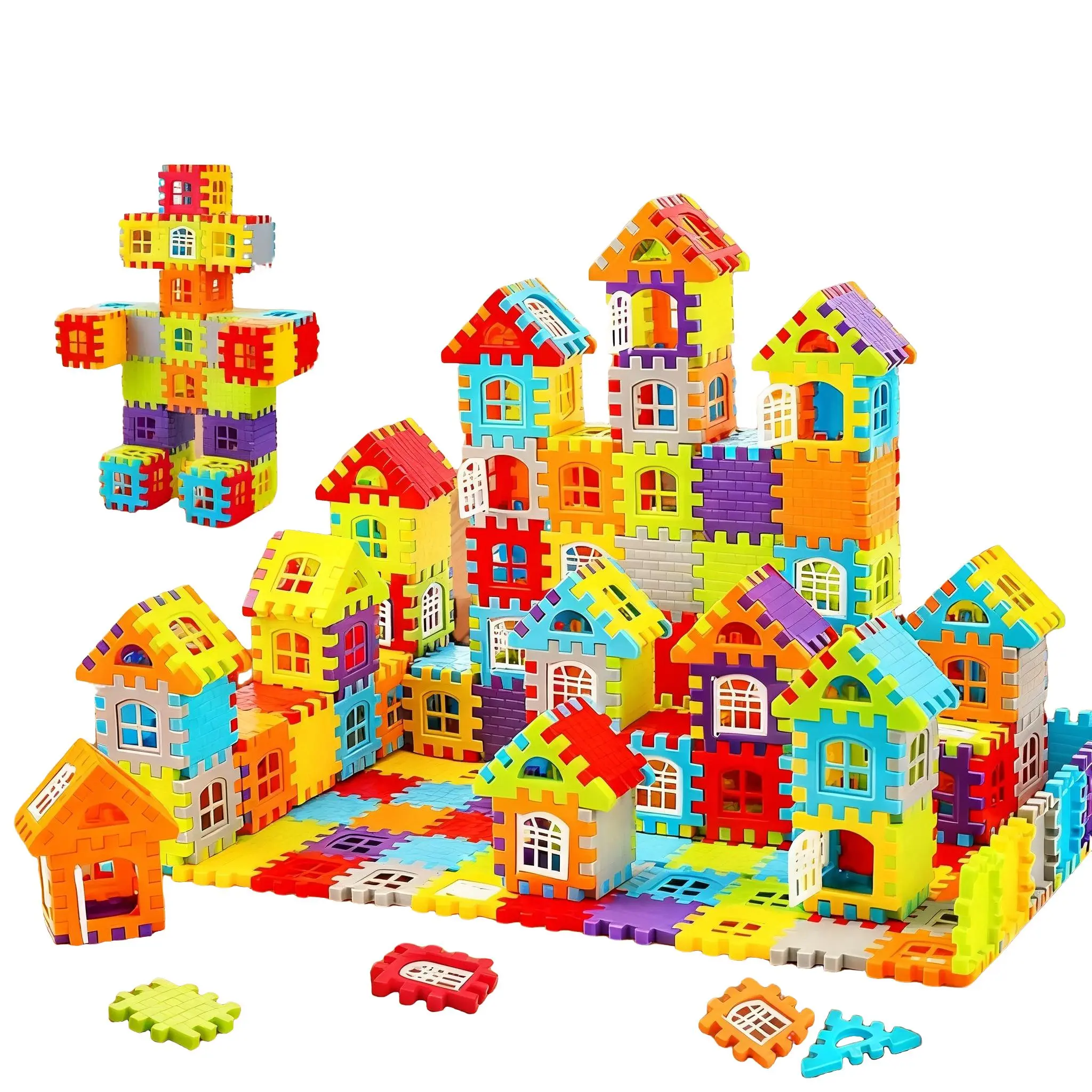 Creative Building Blocks Set, Colorful Large House Toy, Window Design Construction Kit, Stacking Blocks, Educational DIY Assembly Gift for Kids, Geometry Building Blocks, Building Block Model, Building Block Sets