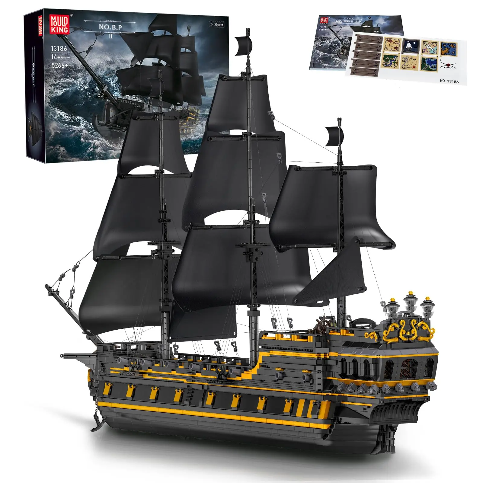 Mould King 13186 Pirates Ship Model Building Blocks, MOC Black Pearl Sailboat Model Construction Set to Build, Boat Model Kits Assembly Toy for Great Gift and Collections (4794 Pieces)