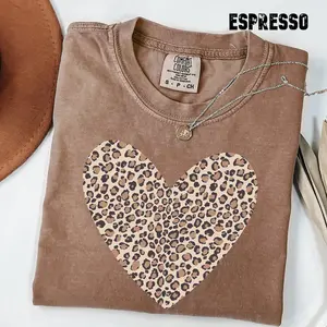 Comfort Colors Leopard Heart TShirt, Valentine Heart T-Shirt, Cute Valentine Day TShirt, Animal Print Tee, Heart Valentine Shirt