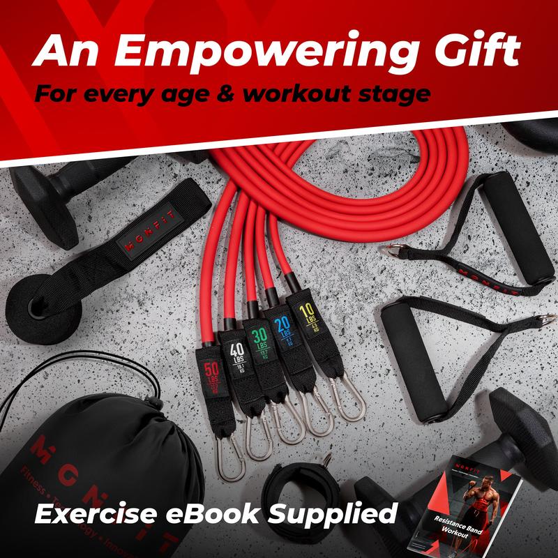 ASU Trainer Resistance Tube Bands Set with Handles, Ankle Straps and Door Anchor - 5 Levels of Toughness - 150 lbs Elastic Resistance Band Set