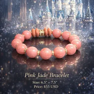 Celestone Pink Jade Bracelet - Size 6.5" to 7.5" - Price $55 USD - Elegant Beaded Jewelry for Women