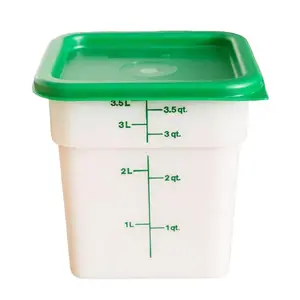 Cambro CamSquares 4 Qt White Square Polyethylene Food Storage Container with Lid Green Lid 3.5L Capacity Measuring Lines