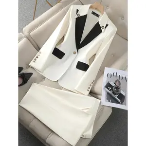 Fashion Red Black Beige Women Pant Suit 2 Piece Set Office Ladies Female Business Work Wear Formal Blazer Jacket And Trouser
