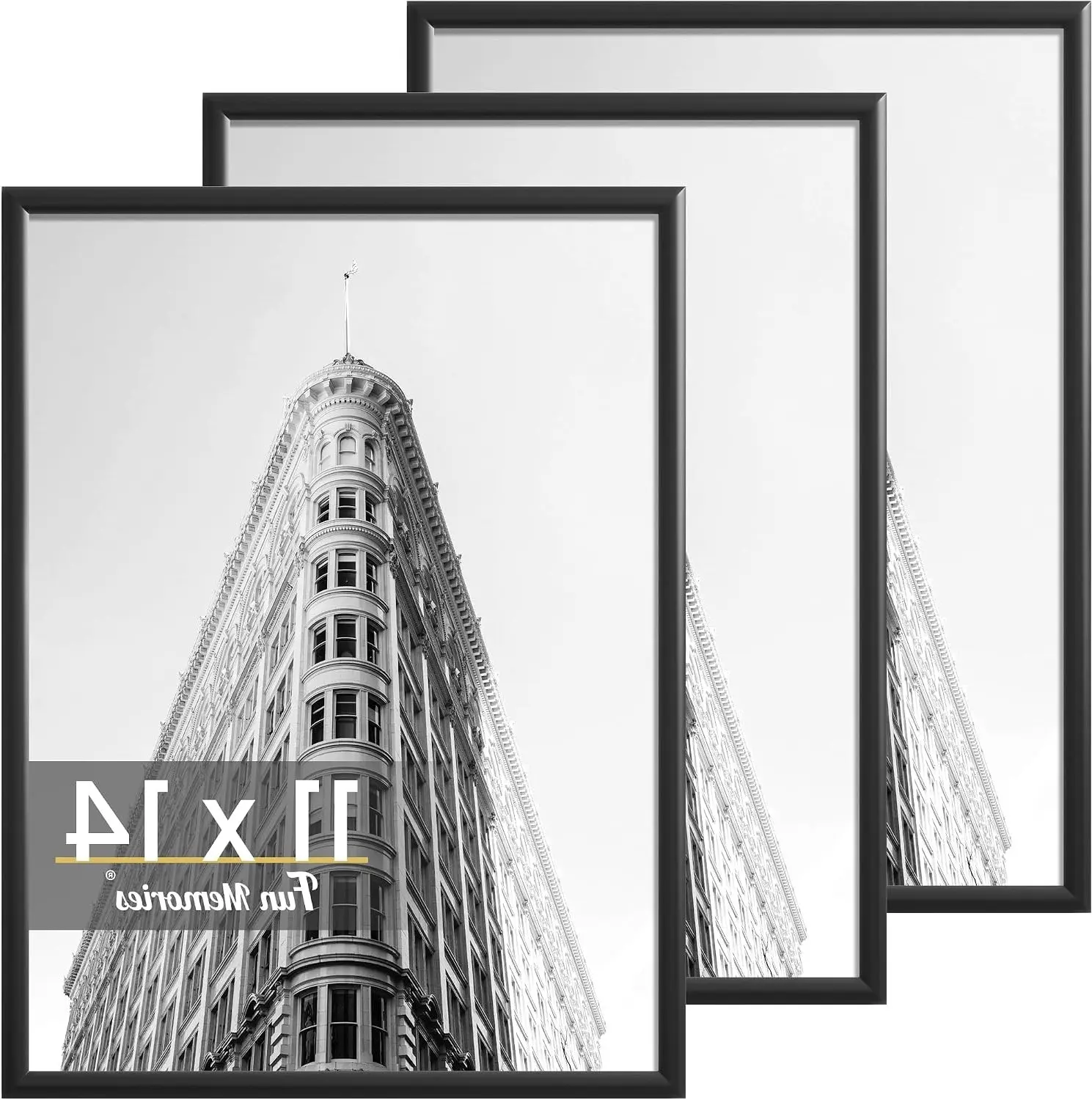 11x14 Poster Frame for Photos, Posters & Art Prints, Horizontal or Vertical Wall Mounting, Scratch-Proof Gallery Photo Frame (Black, 3 Pack)