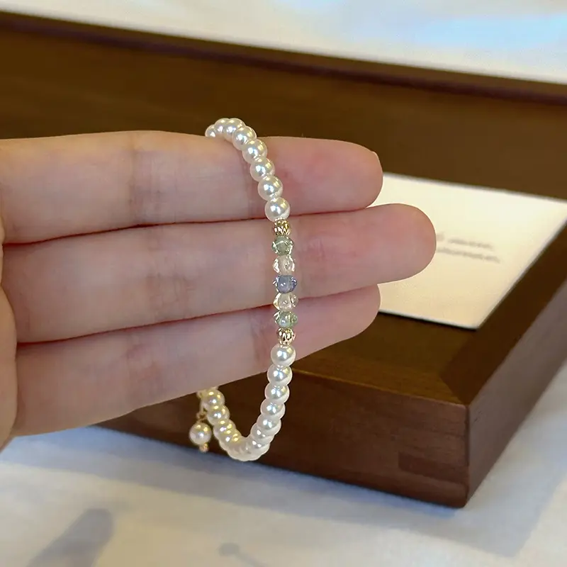 Women's Viral Aesthetic Pearl Beaded Bracelets - Light Luxury Minimalist Exquisite High-Appearance Costume Jewelry, Elegant Cool-Tone Daily Wear Stackable Wrist Accessory