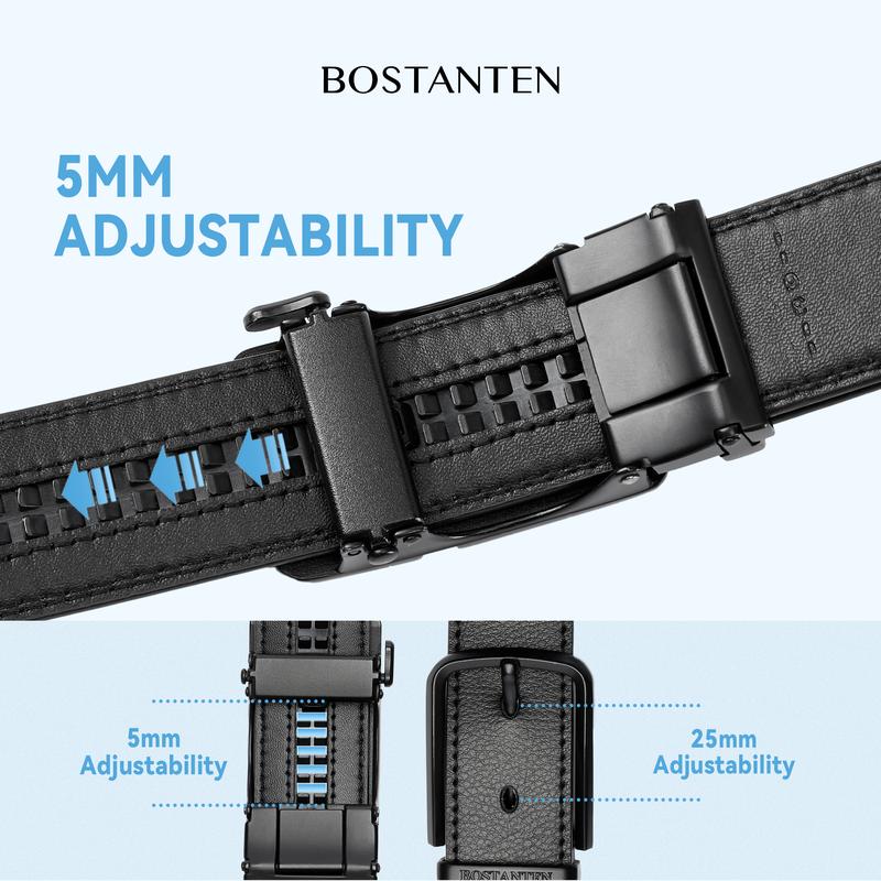 [Valentine's Day Gift] BOSTANTEN Mens Belt Leather Ratchet Easy Release Belt For Men Designer Belt Dress and Casual with Adjustable Buckle for Men's Wear Gift Textured Fathers Gift