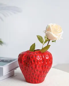 Red Strawberry Vase, Strawberry Flower Vases for Colorful Girly Home, Decorative Cute Vase for Strawberry Decorations
