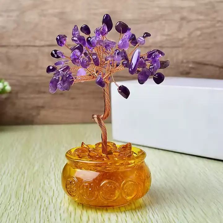 Natural Crystal Money Tree Bonsai with Gems - Feng Shui Wealth Symbol, Antique-Modern Decoration, Tabletop Centerpiece, Crystal Art Home Furnishings and Pendants, Gift for Home Enthusiasts, Traditional