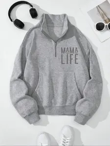 Letter Print Zipper Hoodie, Fitted Sweatshirts, Long Sleeve Casual Wear, Comfortable Home Clothes, Perfect for Daily Use, Stylish and Cozy Design