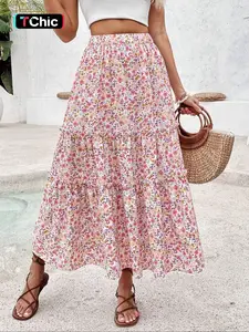 Women's Ditsy Floral Print Long, Elegant Fashion Casual A Line Vintage Skirt for Daily Holiday Vacation Wear, Ladies Bottoms for Summer
