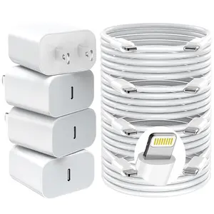 4-Pack 20W Super Fast Charging USB-C Wall Charger Block with 4-Pack USB-C to Lightning Cable for iPhone 17 Air /14/13/12/11 Pro Max，and so on