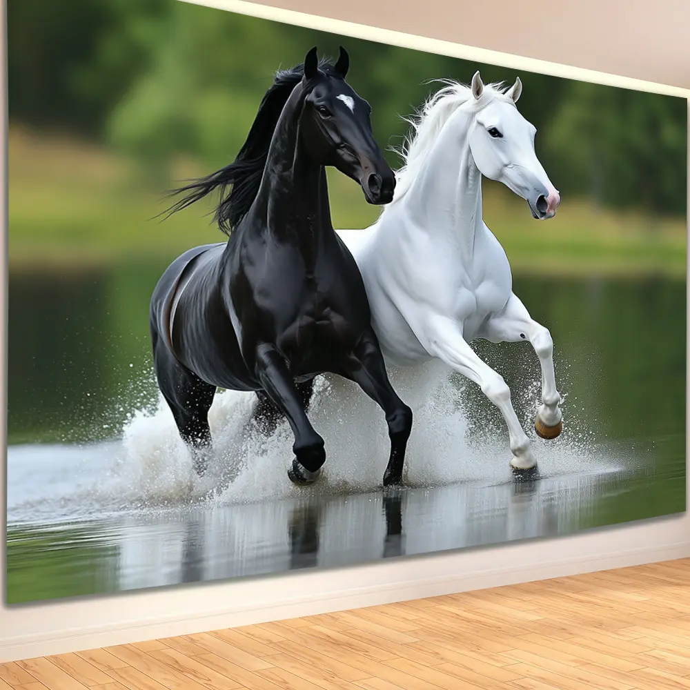 Ornamental Horse Western Horse Art Print 3D Animal Print Synthetic Polyester Tapestry - 1 Single Sheet Rectangular Canvas Wall Hanging, Indoor-Outdoor Living Room Home Decor, No Feathers, No Power Required, Horse Print