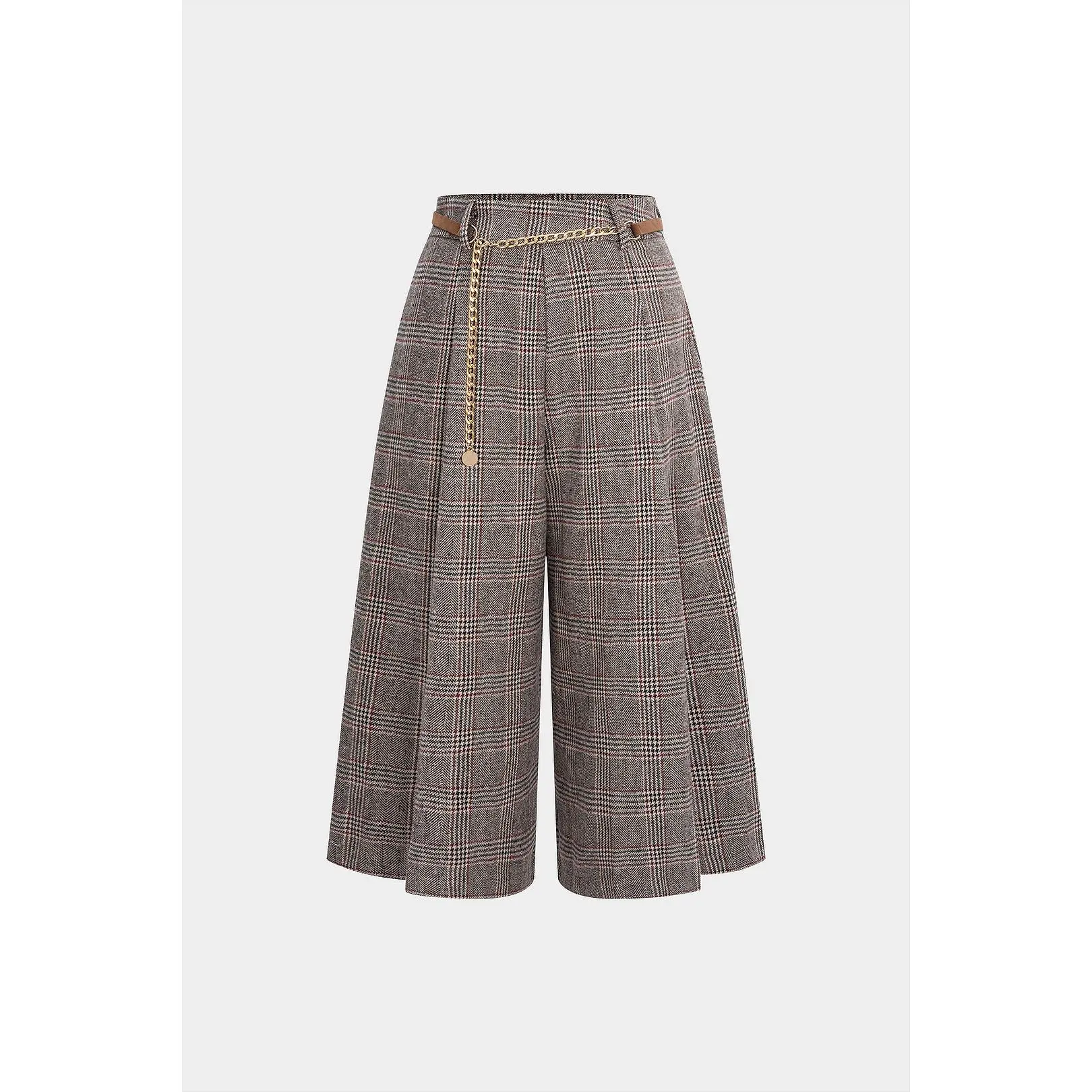 Houndstooth Print High Waist Trousers