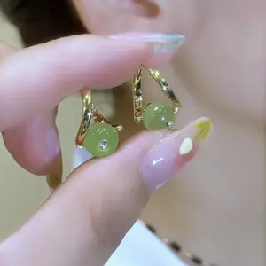 Shiny New green earrings with an ancient style, DDES0240 cool and sophisticated feel, imitation jade earrings 14K Gold-Plated