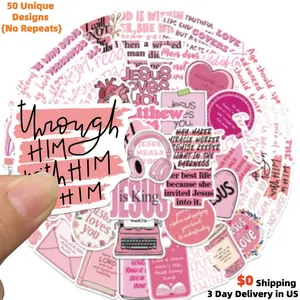 50PCS Random Aesthetic Pink Bible Stickers - Mystery Christian Faith Decals for Kindle & Journaling - Cute Bible Verse Gift Set - Waterproof Random Assorted Pastel Sticker Pack