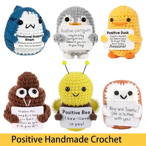 Handmade Knitted Plant Decorations, Gift Set with Encouragement Cards, Positive Messages, Perfect for Halloween, Christmas Gifts, Stocking Stuffers, Handmade Crochet Penguin, Animal Figures, Craftsmanship