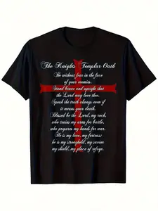 Knights Templar Oath T-Shirt for Men & Women - Medieval Knight Design with Templar Cross - 220GSM Pure Cotton Retro Knights Templar Order for all-Season (S-XXXL) - Unisex Historical Costume Apparel or Gift