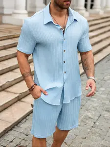 Men's Colorblock Short Sleeve Tee & Shorts Set, Casual Fashion, Comfortable Fit, Trendy Design, Aesthetic, Daily Wear Essential, Plain, Menswear
