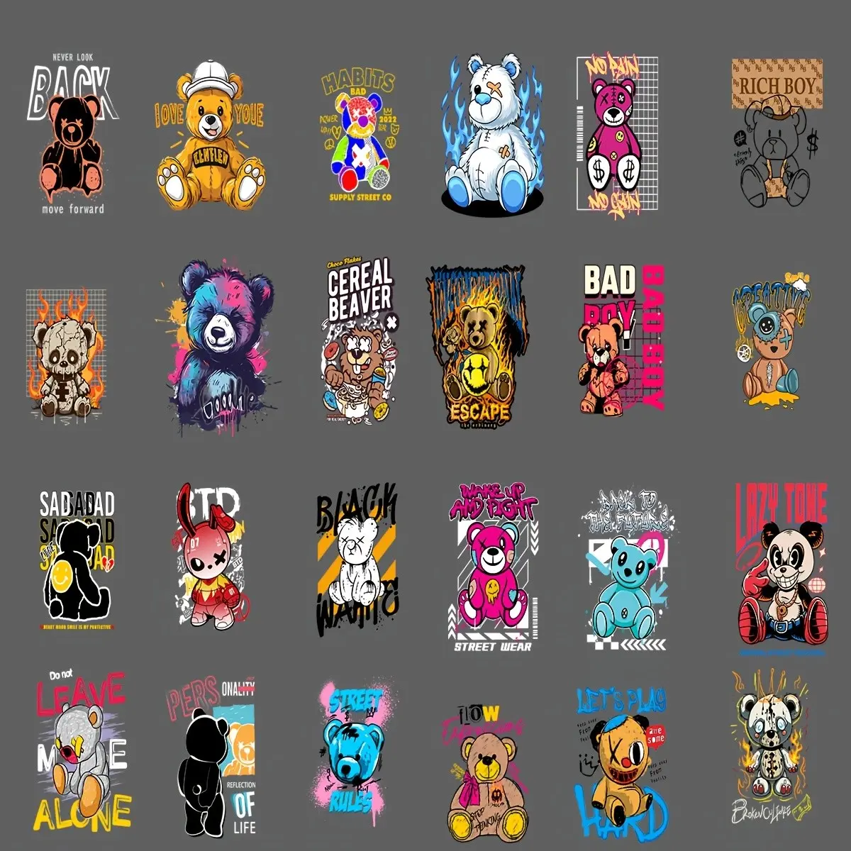 36pcs Durable Washable DIY Craft Art Heat Transfer Stickers, Cute Bear Series, Accessories, DIY Products, DIY Craft Supplies, for Clothing Pants T-Shirts Sports Wear Hats Bags Pillows Backpacks