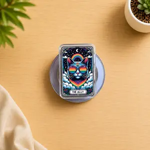 Mystic Rainbow Cat Phone Grip, Tarot Card MagSafe Holder, LGBTQ Acrylic Phone Stand, Cute Kindle Grip Gift, Celestial Pride Cat Accessory