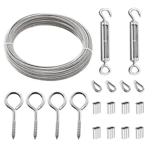 1 set 66FT 1/16" Turnbuckle Wire Tensioner Kit M5 Hook and Eye Turnbuckle Kit Heavy Turnbuckle Cable Railing Kit 20M Stainless Steel Cable Wire Rope for Railings Hanging Outdoor Lights Clotheslines