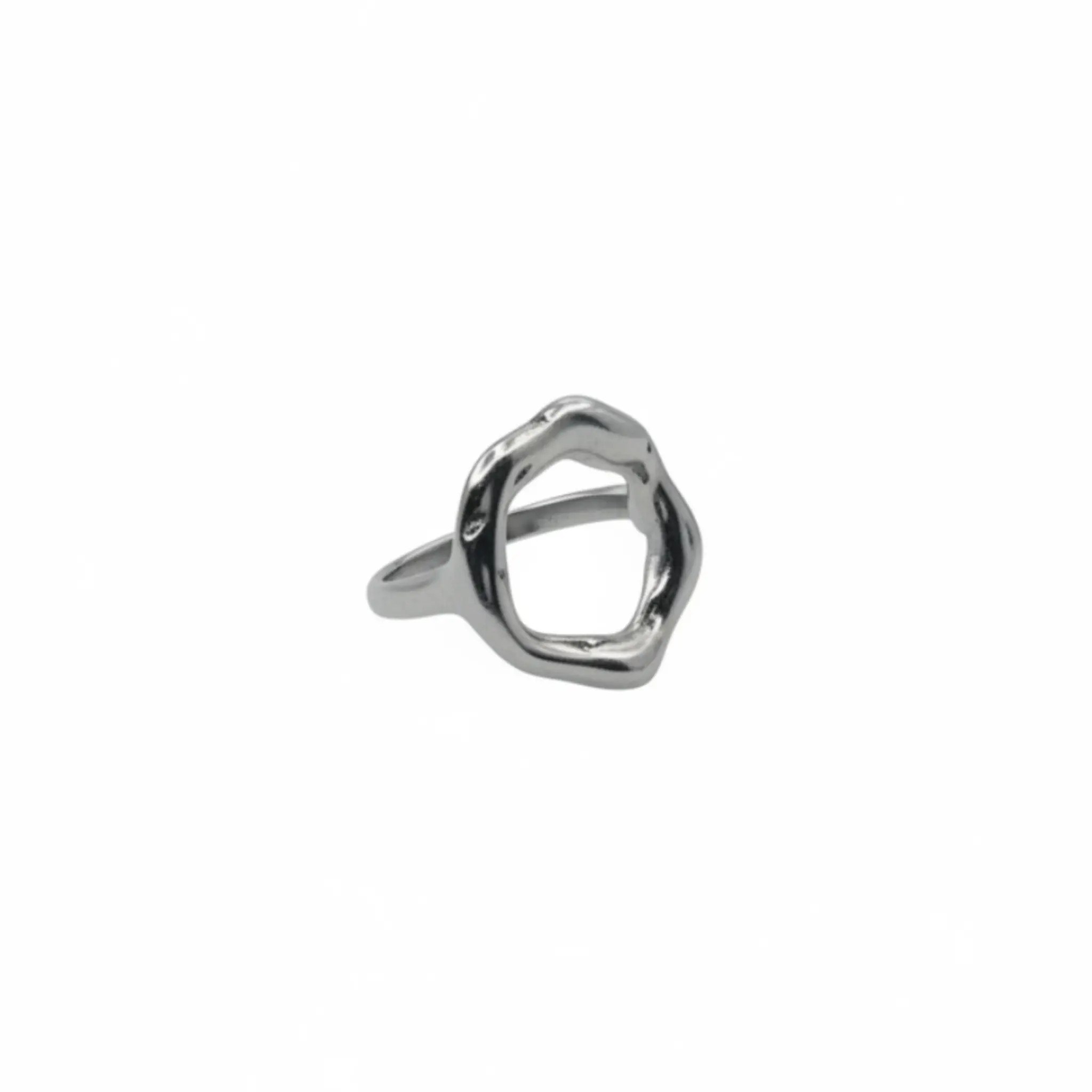 Molten Circle Ring Stainless Steel Rhodium Plated