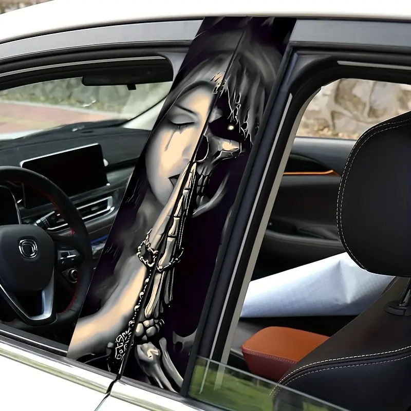 2Pcs Prayer Witch Car Sticker, Vehicle Decoration, Car Decal, Skull Design, Vinyl Material, Scratch Resistant, Waterproof, Sunscreen PVC, Vehicle B-pillar Protective Film, Suitable for Plastic, Metal Surface, Suitable for Halloween