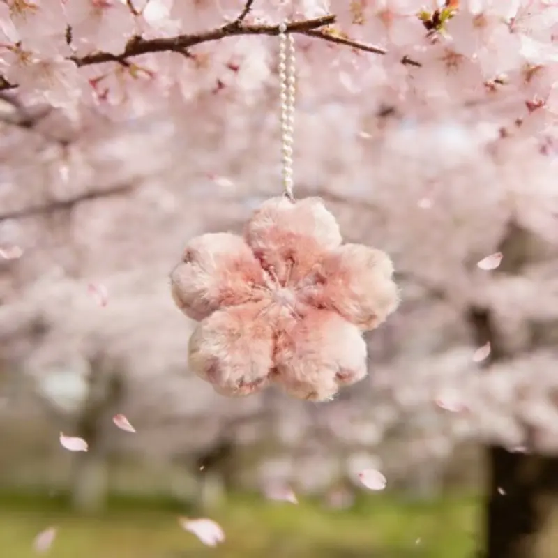 5/10pcs Cherry Blossom Series Plush Doll Keychain, Floral Pattern Keychain, Cute Girl Gift, Spring Sakura Decoration, Best Friend Book Bag Accessory