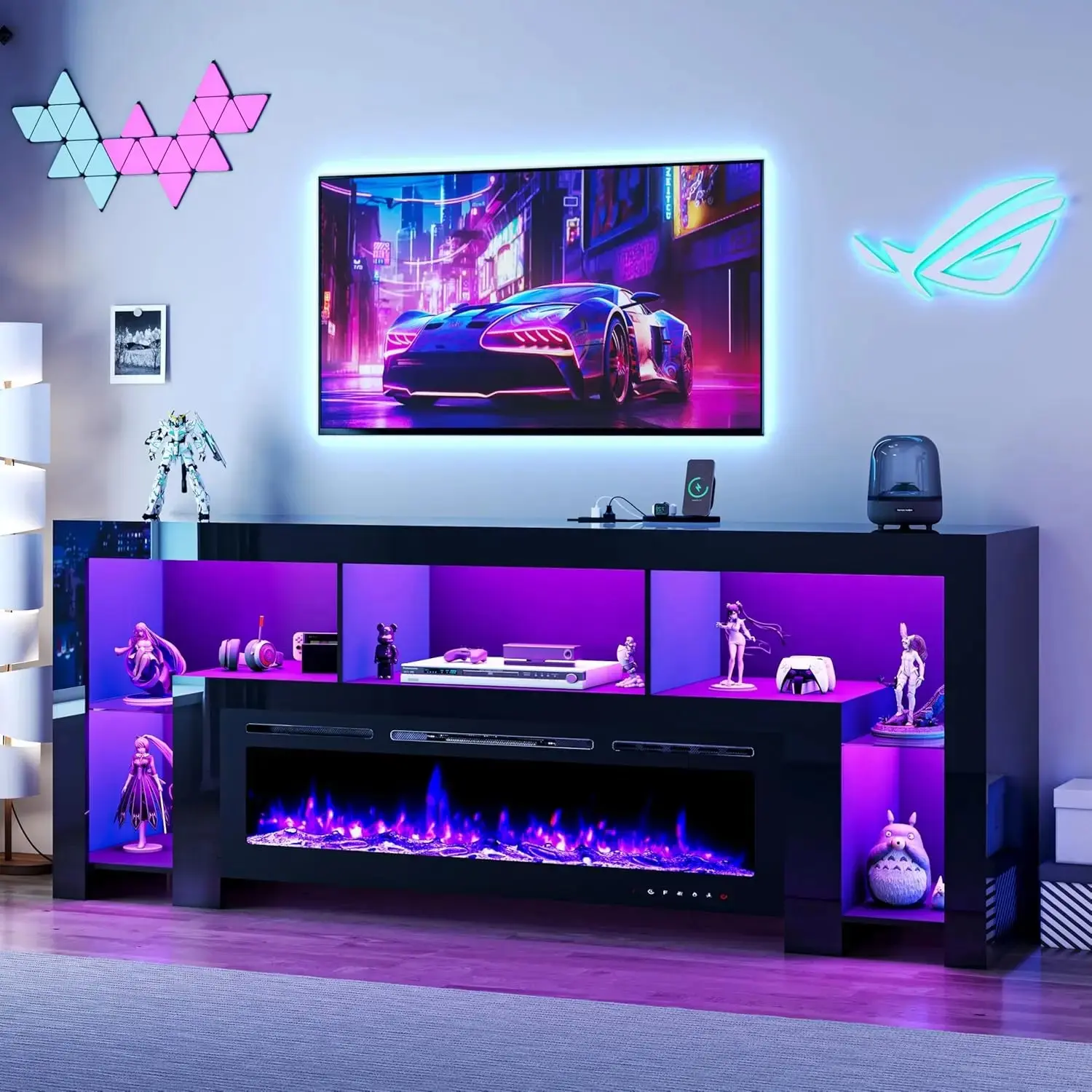 94.5" Modern Fireplace TV Stand with Electric Fireplace & LED Lighting