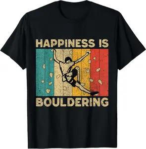 100% Cotton Happiness Is Bouldering Funny Rock Climbing Bouldering T-Shirt
