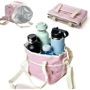 Reusable Leak-Proof Drink Storage Bag, Multi-Purpose Insulated Cup Carrier, Nylon Organizer with Front Pocket, Ideal for Travel, Picnic, Car Use