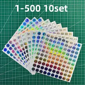 10pcs Sticker Packs 1 To 500 Numbers Stickers, Reflective Laser Small Round Consecutive Numbers Stickers, Self Adhesive Sticky Inventory Storage Organizing Label Stickers Decals 0.4 Inch For Home School Office Decoration