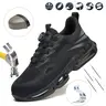 Shenganton Chic Men’s Worker Safety Sports Shoes - Lightweight, Breathable Knit Upper Mesh Low-Top Outdoor Work Walking Shoes with Puncture-Resistant Sole, Easy-On/Off Rotating Button, All-Season Construction
