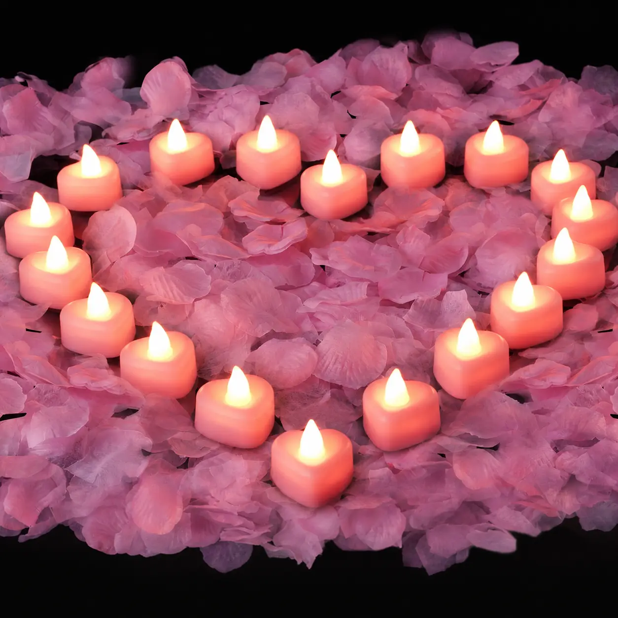Pink 2000-Piece Artificial Rose Petals & 24-Piece Pink Heart LED Electronic Candle Flower Lamp Set, for Proposal, Festive Decor, Gifts for Girlfriend, GF Gift