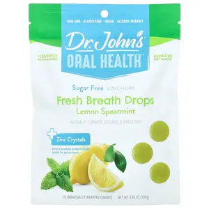 Dr. John's Healthy Sweets Oral Health™, Fresh Breath Drops, + Zinc Crystals, Lemon Spearmint, Sugar Free, 24 Individually Wrapped Candies, 3.85 oz (109 g)