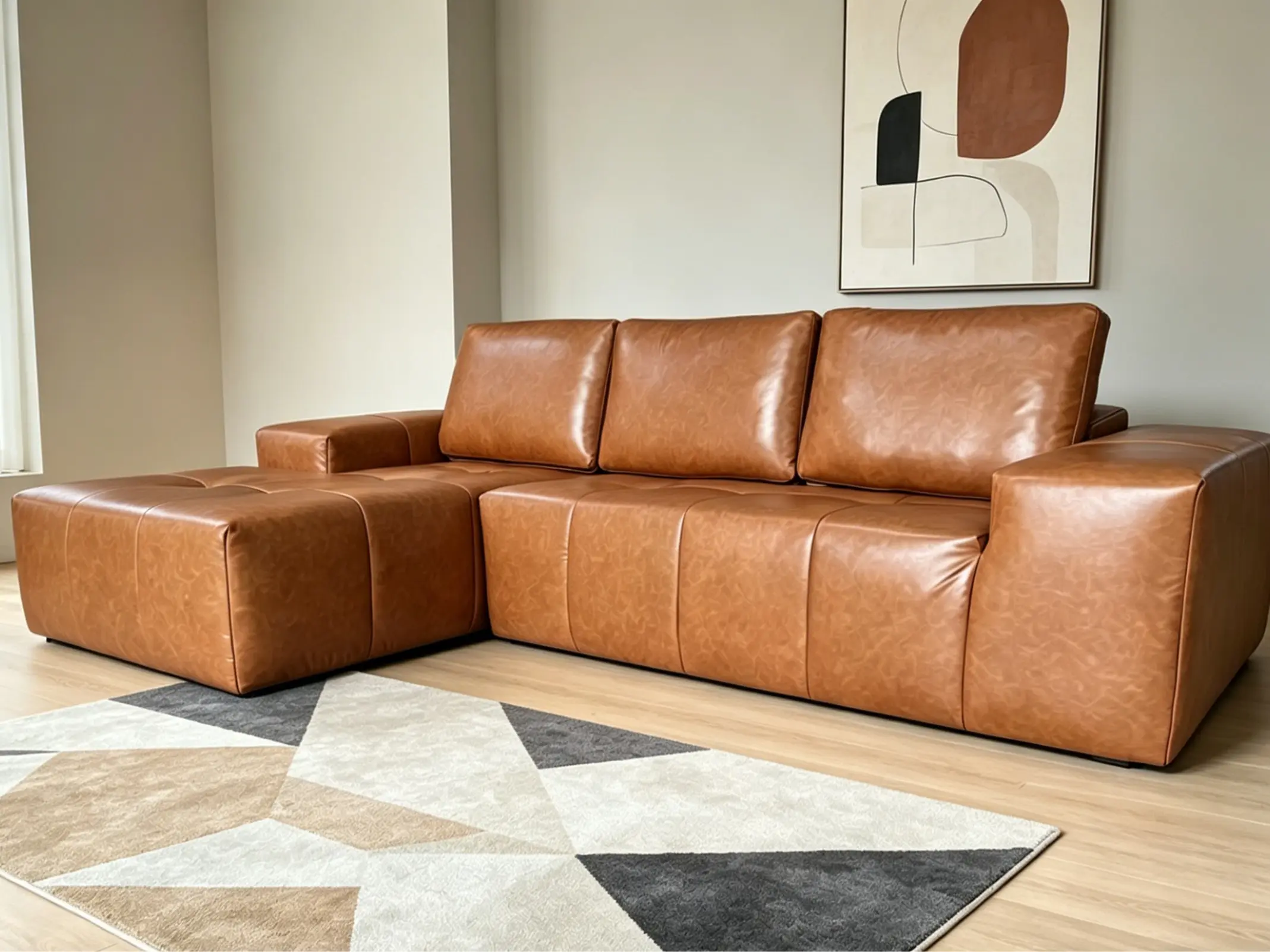Brown Faux Leather Modular L-Shaped Boneless Reclining Cloud Sectional Couch with Right/Left Arms Chaise, Deep Seat, No Assembly Required, Sofa in a Box for Living Room, Bedroom