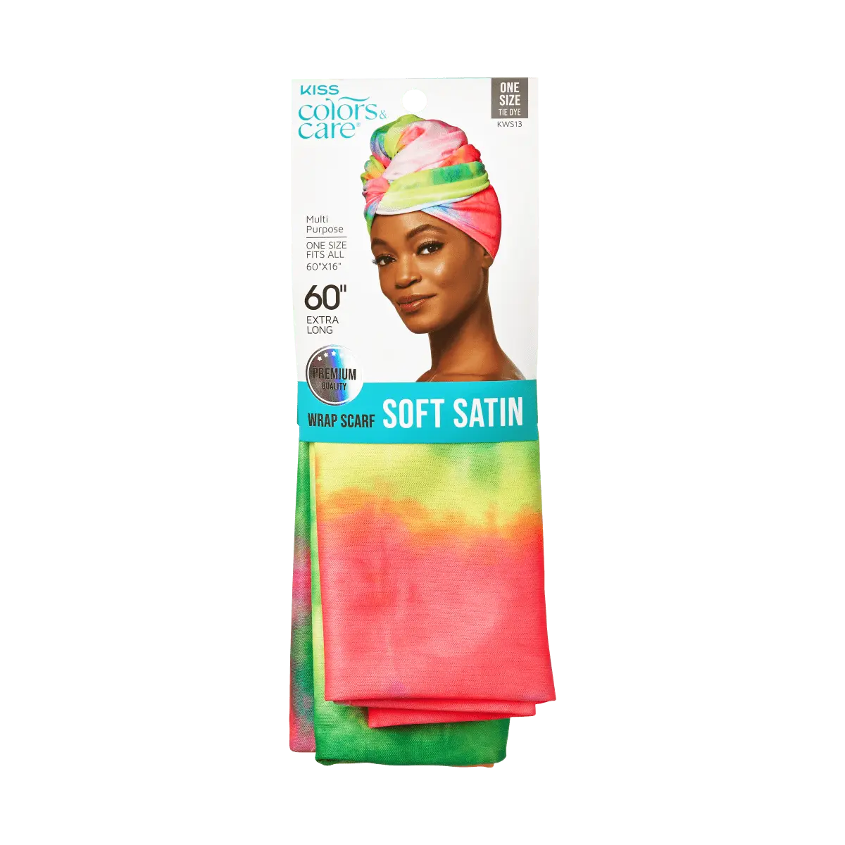 Kiss Colors & Care Soft Satin Wrap Scarf - Tie Dye | Head Scarf, Hair Scarf, 60"L x 16"W, Hair Accessories